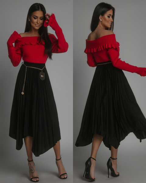 Spódnica z ozdobnym paseczkiem plisowana czarna