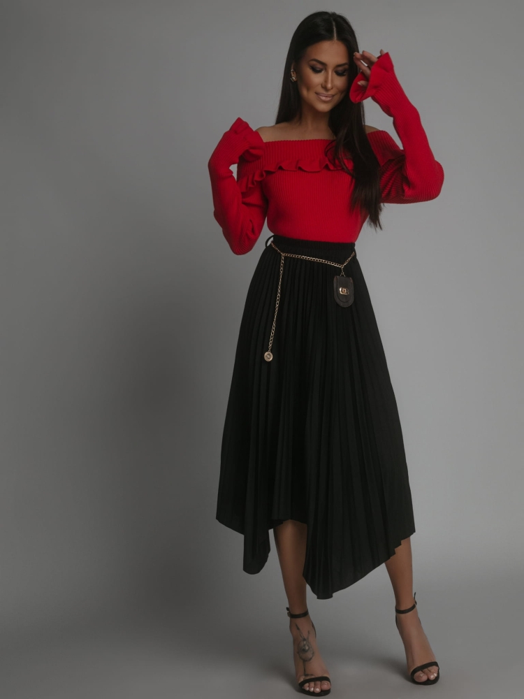 Spódnica z ozdobnym paseczkiem plisowana czarna