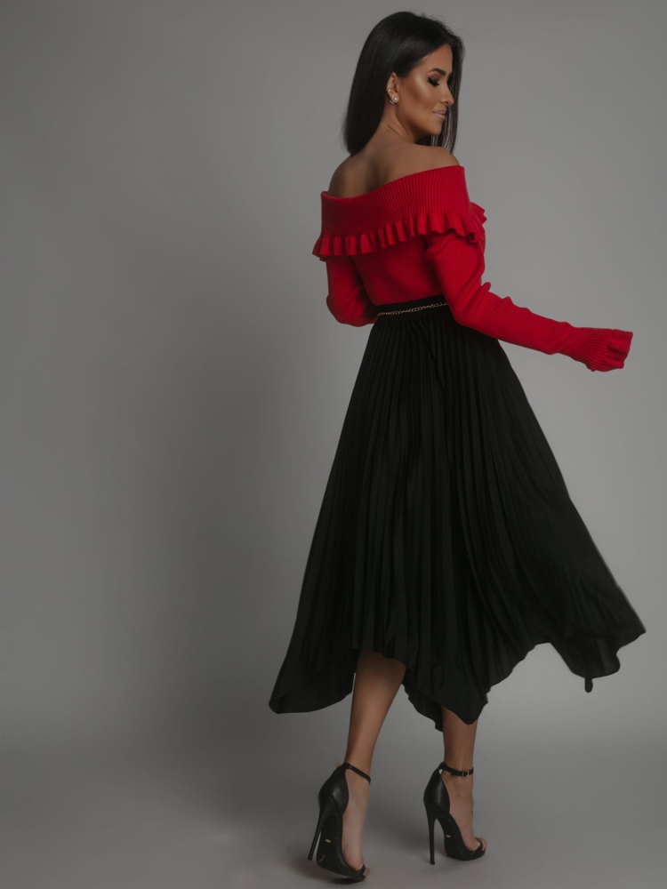 Spódnica z ozdobnym paseczkiem plisowana czarna