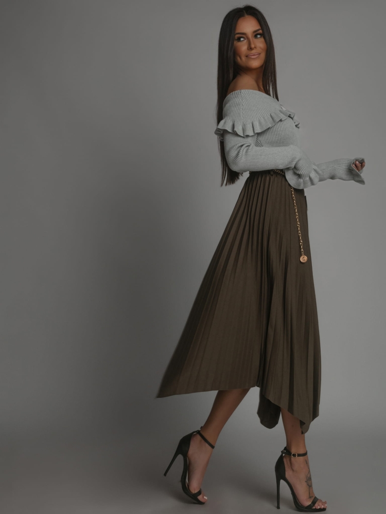 Spódnica z ozdobnym paseczkiem plisowana zielona