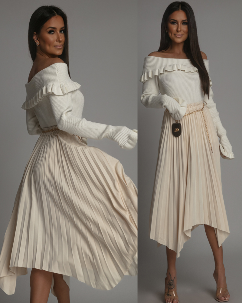 Spódnica z ozdobnym paseczkiem plisowana ecru