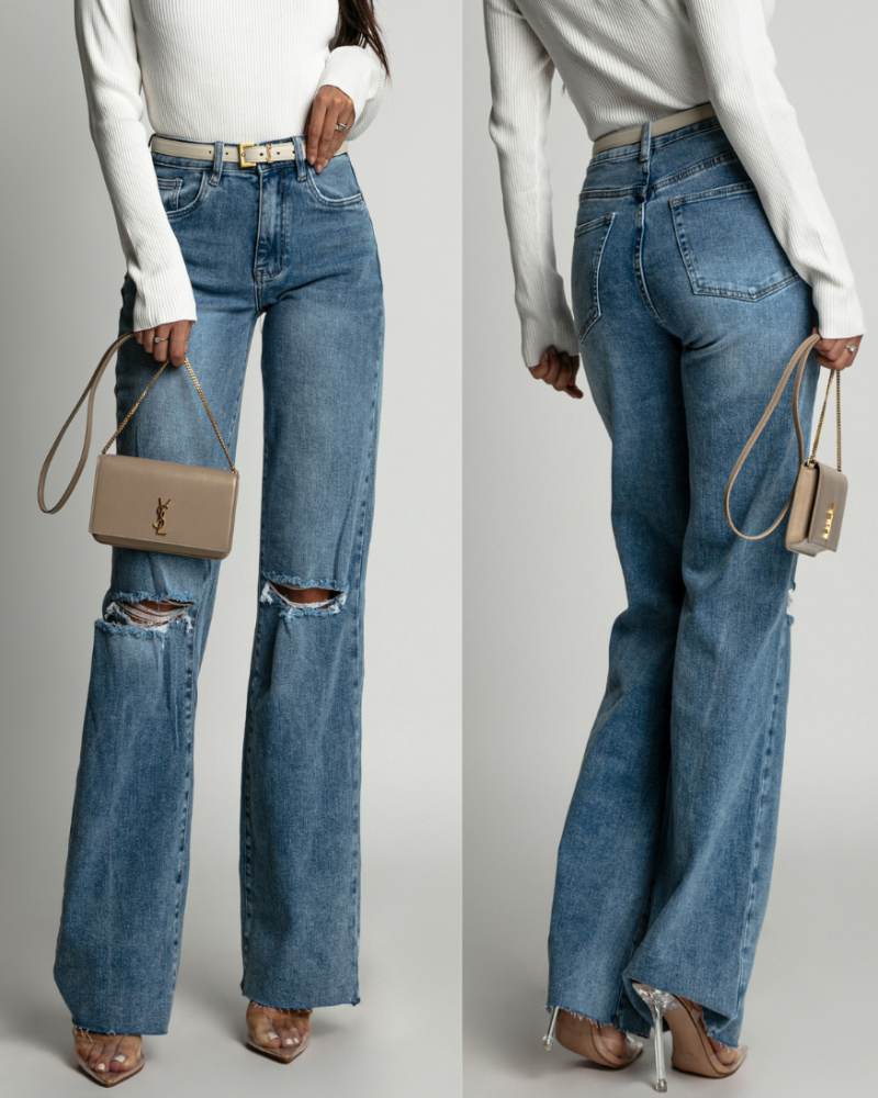 Spodnie szerokie dzwony niebieskie jeans PREMIUM