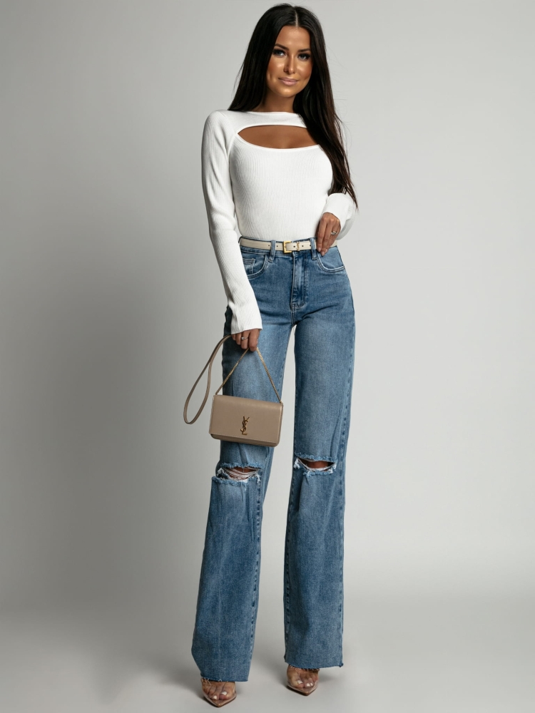 Spodnie szerokie dzwony niebieskie jeans PREMIUM