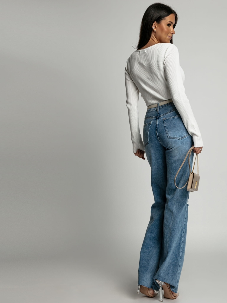 Spodnie szerokie dzwony niebieskie jeans PREMIUM