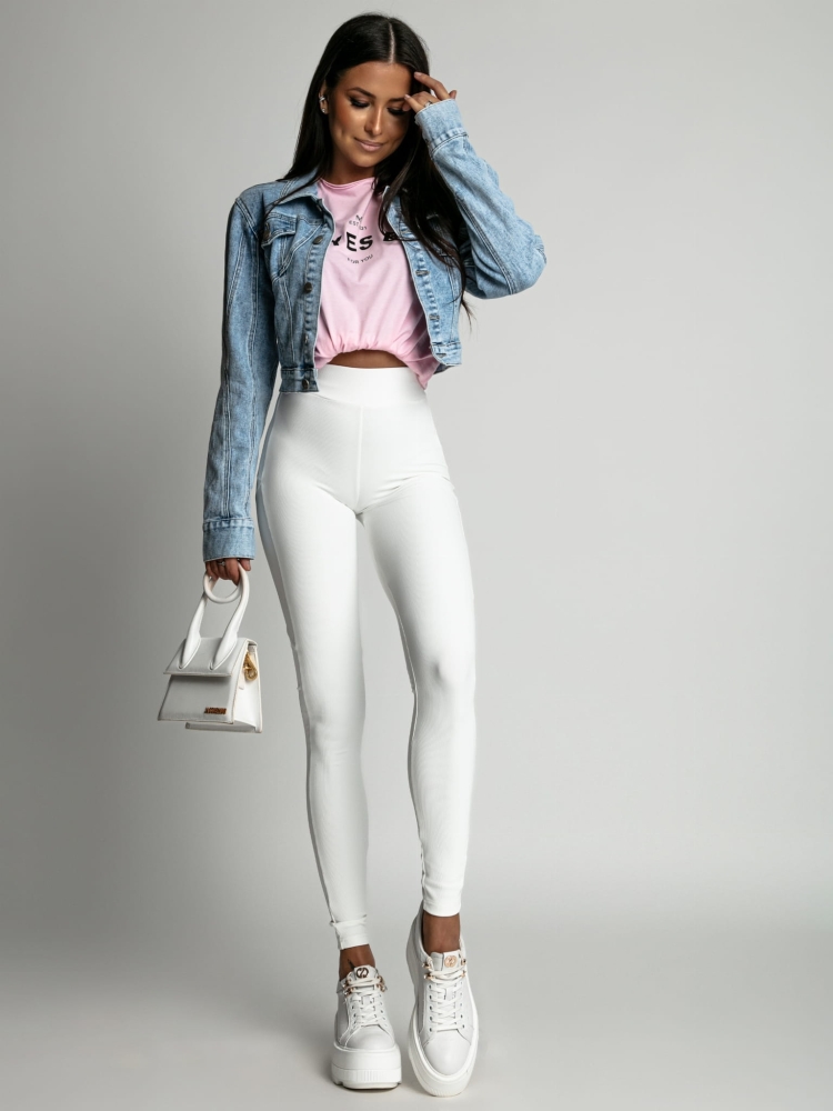 Spodnie leginsy z wzorem gwiazdy na tyle białe PREMIUM