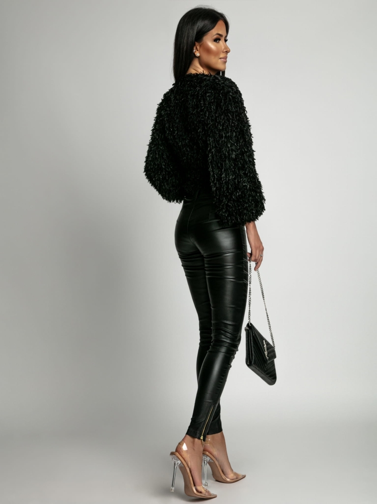 Spodnie z guzikami woskowane czarne PREMIUM