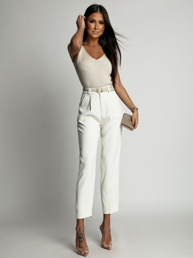 Spodnie eleganckie w kant złamana biel PREMIUM