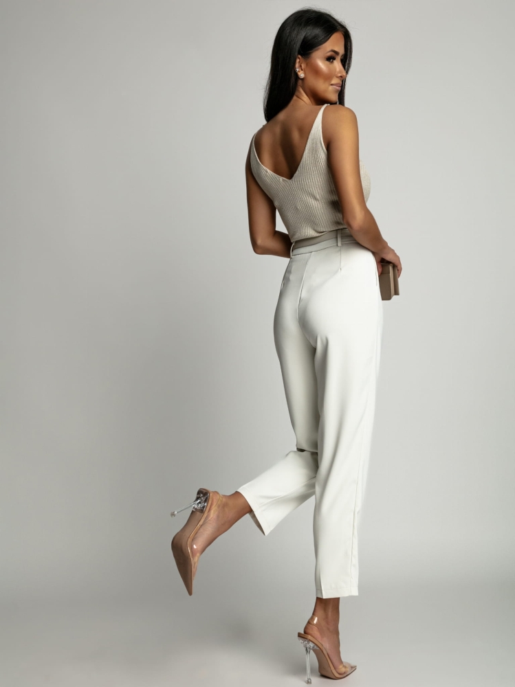 Spodnie eleganckie w kant złamana biel PREMIUM