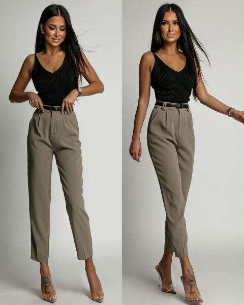 Spodnie eleganckie w kant oliwkowy PREMIUM