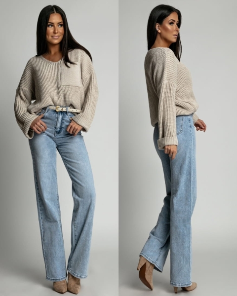 Spodnie szerokie klasyczne wysoki stan jeans niebieskie PREMIUM