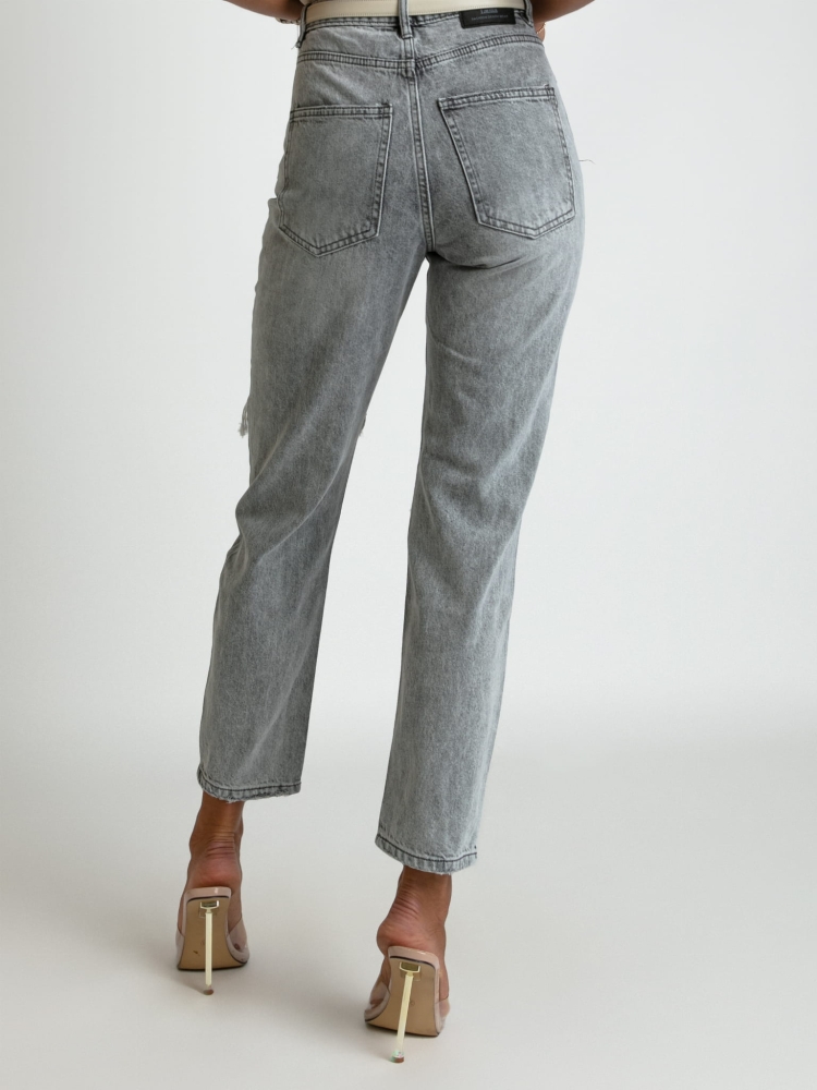 Spodnie jeans z dziurami wysoki stan szare PREMIUM