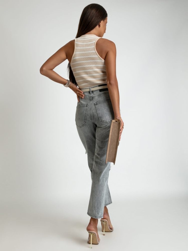 Spodnie jeans z dziurami wysoki stan szare PREMIUM