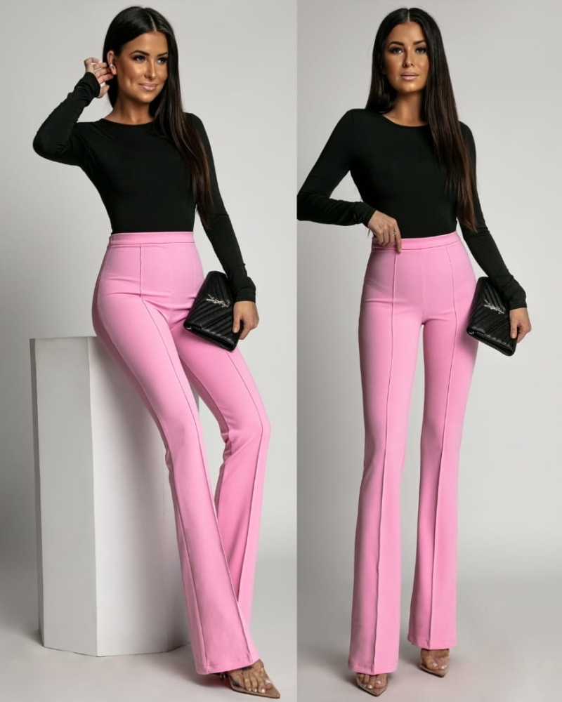 Spodnie eleganckie z szerszą nogawką różowe PREMIUM