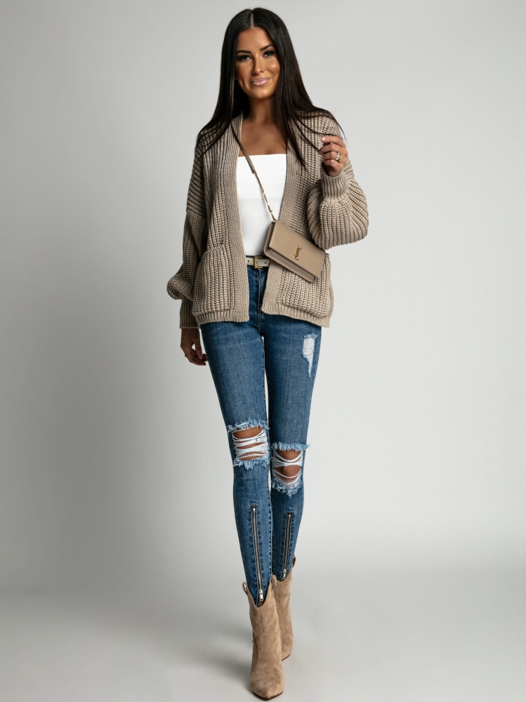 Spodnie jeans niebieskie z wysokim stanem dziurami oraz zamkiem PREMIUM