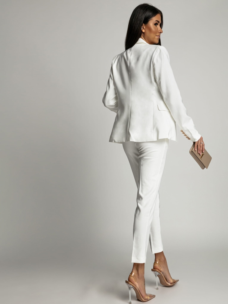 Spodnie eleganckie w kant z paskiem białe PREMIUM