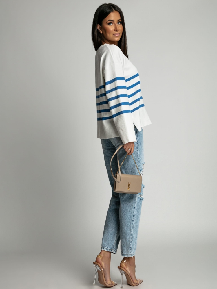 Sweterek oversize w pasy niebieskie ecru PREMIUM